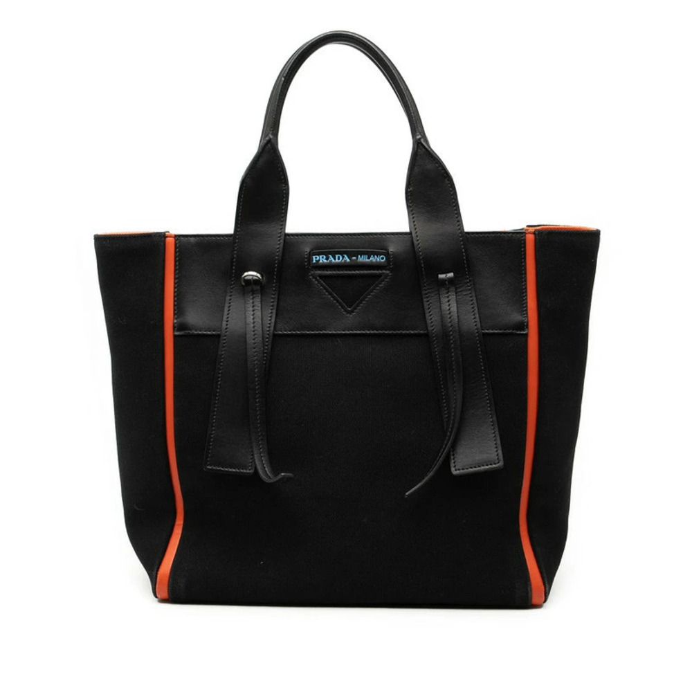 Prada Ouverture Tote Bag Black Orange Canvas Leather